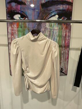 A.L.C. Joss Ruched Mock Neck Long Sleeve Top Rice Size 4 NWT